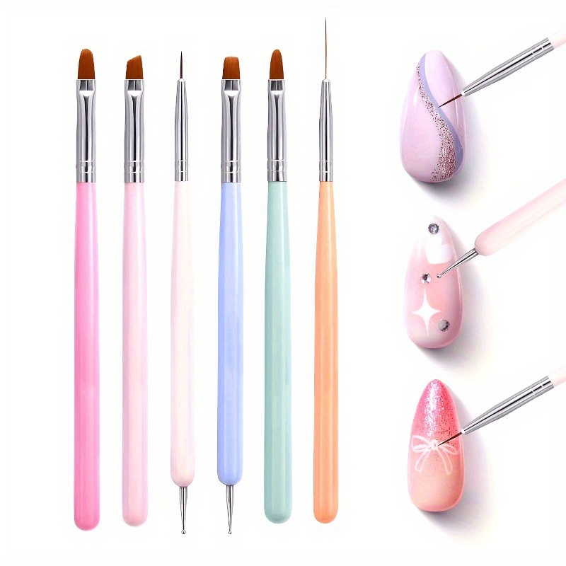 Wood Chisel Set - 6-teiliges Nagelkunst-Pinselset, Maniküre UV-Nagelgel-Pinsel, Malstift, Dotting-Pinsel,