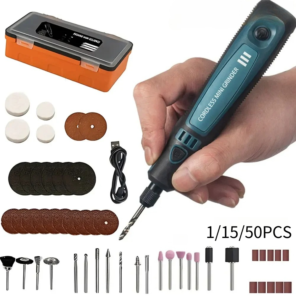 Wood Chisel Set - USB-Akku-Elektroschleifer, tragbares Gravurwerkzeug-Set, 1/15/50-teilig, für Jade-Polierarbeiten,